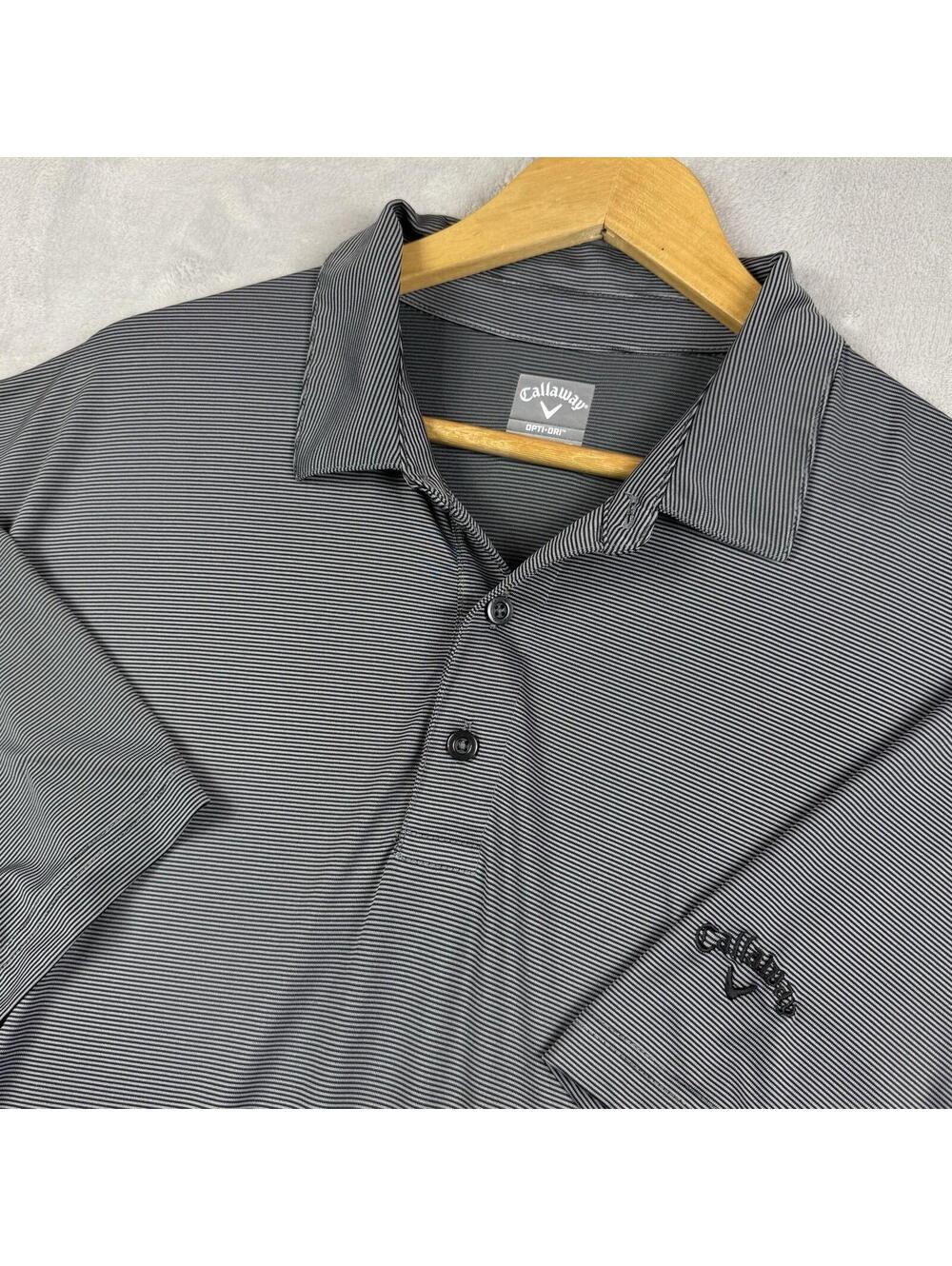 Callaway Opti Dri Golf Polo Shirt Gray Stripe Mens XL Performance Stretch Preppy